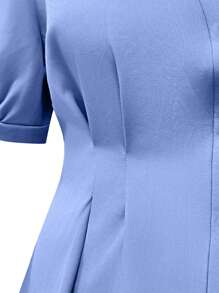 Franclia Plus Size Women's Blue Front Button Top And Black Flare Leg Pants Elegant 2 Pieces Set