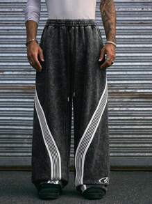 AXEPEAK Pantalones de chándal estilo streetwear de moda con pierna ancha y estampado de copos de nieve, para la escuela