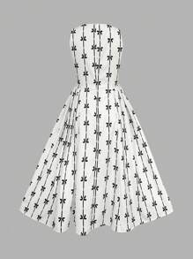 SHEIN Unity Women Spring/Summer Casual Bouquet Graphic Bow Decor Oversized Hem Sleeveless Round Neck Mid-Length Dress - Black and White - View 2