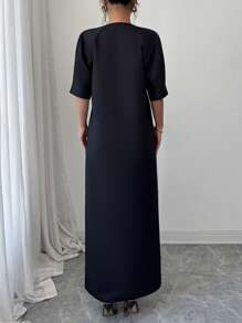 SHEIN Clasi Black Long Dress, Elegant & Graceful Design, Short Sleeve, Casual & Comfortable