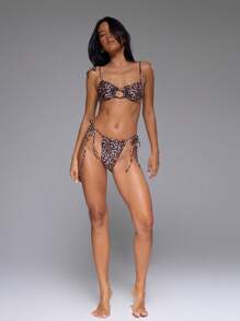 Musera Resort Mixed Leopard Print Tie Waist Bikini Knicker Summer Beach Vacation