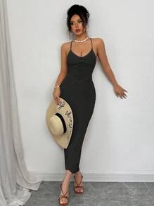 Rafferiza New Slim-Fit Sexy Openwork Strap Fashionable Unique Knit Dress, Suitable For Vacation And Beach, Spring/Summer