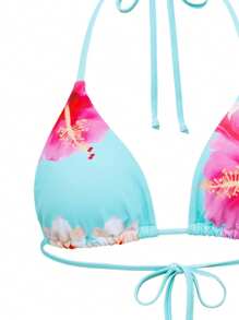 Swim Oasis 2025年夏季女式三件套热带正午印花吊带比基尼套装（含罩衫） - 藍色 - 查看 4