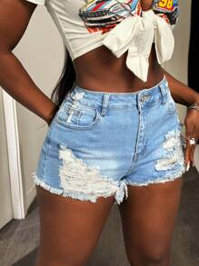 Slaydiva Shorts vaqueros casuales versátiles para mujer con bolsillos, dobladillo deshilachado y desgastados