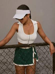 Hanevo Women's White U-Neck Collar Sleeveless Zip-Up Cropped Tank Top Sportwear For Daily Wear - White - View 5