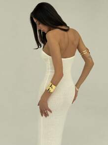 Aloruh Ladies Knitted Backless Tube Top Mini Dress - White - View 2