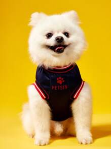 PETSIN 1 件宠物猫狗通用海军蓝 09 号球衣，带英文数字条纹撞色罗纹袖口，舒适时尚狗狗背心 - 彩色 - 查看 4