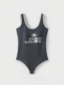 JNSQ Back To School Clothes, Tween Girl Clothes Outdoor Professional Sports Patchwork Contrast Color Swimsuit, Tween Girl One-Piece Patchwork Contrast Color Swimsuit