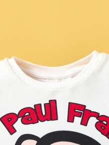 Paul Frank X SHEIN Tutina casual comoda per bambini maschietti, a maniche corte, con stampa di scimmiette