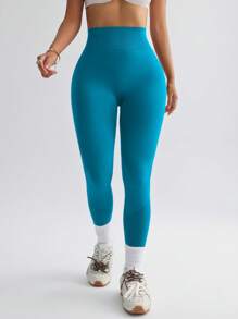 Dewbera Solid Color High Waist Seamless Leggings Yoga Women Pants,Women's Athletic Compression Leggings Yoga Pants For Hiking, Trekking, Gym, For Workout Athletic Running Cycling Yoga Pickleball Exercise Casual - Teal Blue - View 5