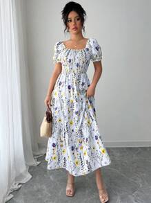 Elenzga Random Print Women Short Sleeve Mid-Length T-Shirt Dress - Multicolor - View 1