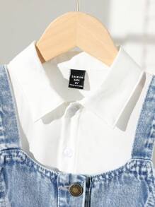 Conjunto de 3 piezas para niñas preadolescentes: Camisa con tirantes de mezclilla + Pantalones con bajo deshilachado