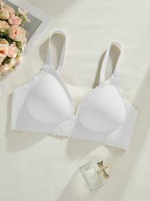 1 szt. Bezszwowy, siatkowy, patchworkowy, jednolity kolor, falbaniasty brzeg, regulowany, wyjmowany, usztywniany, bezprzewodowy biustonosz