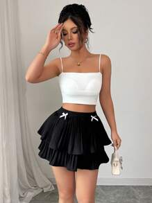 Chiquease Women's Bow Decor Layered A-Line Midi Skirt