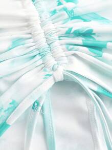 Firerie 优雅度假风低胸不对称下摆抽绳侧印花修身迷你吊带裙 - 綠色 - 查看 4