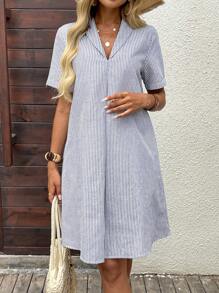SHEIN LUNE Women Striped Short Sleeve Casual Mini Dress For Vacation - Multicolor - View 5