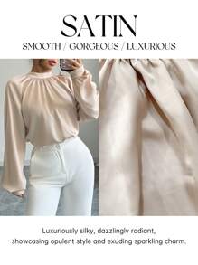 Elenzga Casual Elegant Stand Collar Raglan Sleeve Satin Blouse,Long Sleeve Tops Fall Cloth For Women