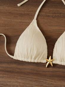 Swim Vcay Beach Summer For Women, Solid Color Halter Backless Tie-Back Bikini Swimwear Tops