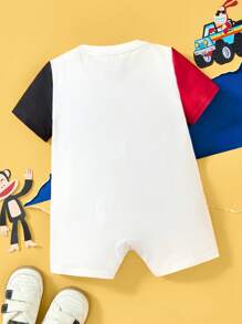 Paul Frank X SHEIN Tutina casual comoda per bambini maschietti, a maniche corte, con stampa di scimmiette