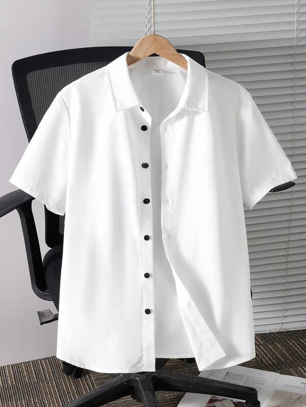 SHEIN Teen Boys' Casual Comfortable Solid All-Match Short Sleeve Shirts, Suitable For Spring, Summer And Outings