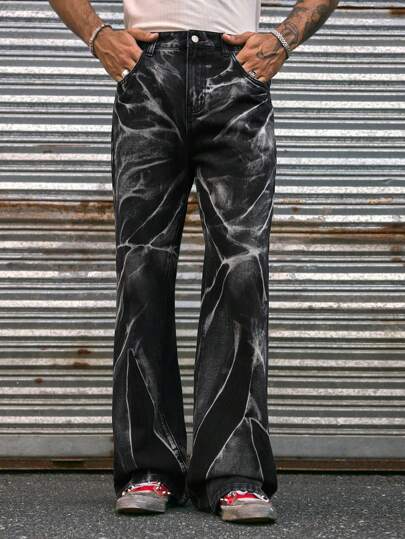 AXEPEAK Fashion Streetwear Distressed Flared Men's Jeans