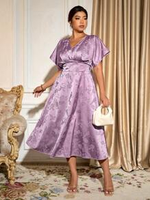 Allurite Abito elegante luccicante in tessuto jacquard con scollo a V e maniche corte, adatto per uscite, tè pomeridiano, ballo