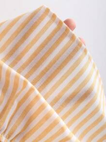 Sweetra Striped Print Deep V-Neck Knot Casual Long Sleeve Blouse Fall Cloth For Women - Yellow - View 6