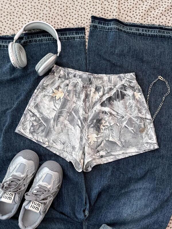 TEENGIRL Summer Casual Camo Tree Branch Print Shorts