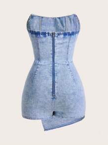 SHEIN EZwear Plus Size Women Asymmetric Hem Denim Jumpsuit