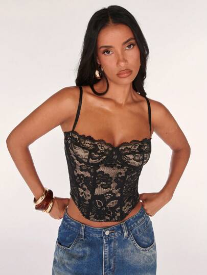 SHEIN BAE טופ קמיסול שקופה מתחרה סקסית, תלבושת למסיבה, דייט, נסיעות, חזייה חמודה, טופ מועדונים סקסי, טופ מחוך, טופ ללא כתפיות, טופ ליציאה, חולצות קיץ, טופ חמוד, תלבושות קיץ לנשים, טופ תחרה