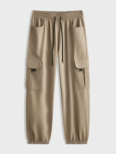 Manfinity RelaxMax Men's Solid Color Drawstring Waist Pocket Casual Pants, Versatile