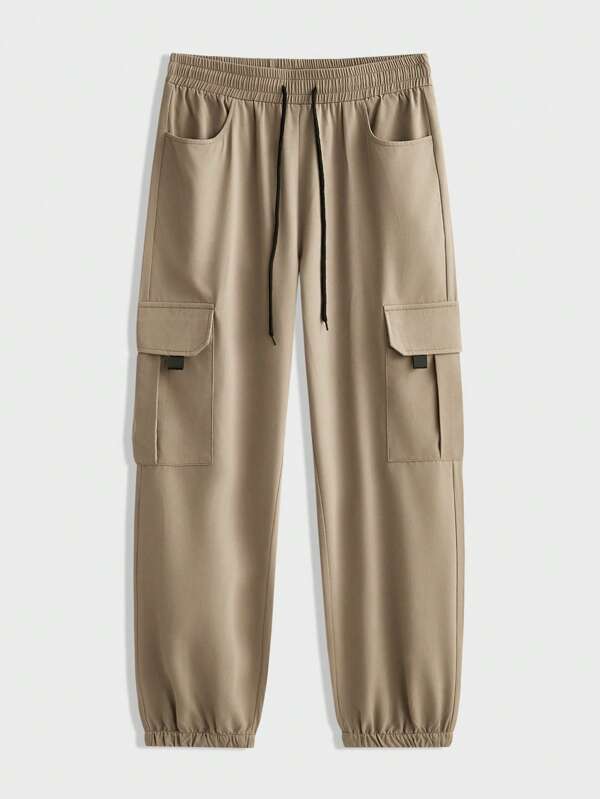 Manfinity RelaxMax Pantalones casuales de unicolor para hombre con bolsillo y cintura ajustable con cordón, versátiles