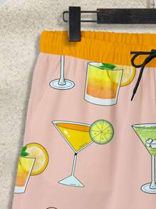 Manfinity RSRT Men's Beverage Graphic Drawstring Waist Beach Shorts - Multicolor - View 4