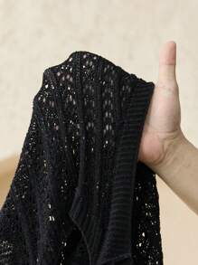 Ontre 2025年音乐节、演唱会、乡村音乐节女装度假风黑色无袖针织披肩领提花针织披肩高开衩罩衫春夏 - 黑色 - 查看 8