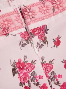 Flirla Cute Ditsy Floral Lace Trim Strappy Slim Fit Camisole, Fashion Summer - Pink - View 5