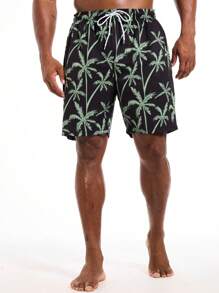 Short de plage à cordon de serrage avec imprimé palmiers, grande taille homme, hawaïen