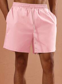 SUMWON 优质沙滩短裤夏季沙滩泳裤运动游泳短裤带松紧腰带侧袋休闲运动冲浪泳池水上活动 - 藕粉色 - 查看 7