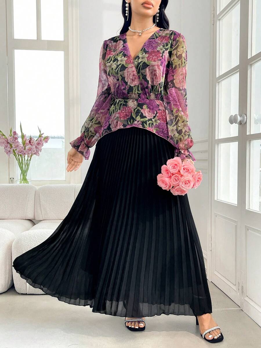 Modelyn Đầm Maxi Thường Ngày In Hoa Thanh Lịch Ôm Sát Cho Nữ - màu đen - Xem 1