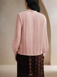 Anewsta Women's Elegant Bowknot Lantern Sleeve High Neck Blouse, Stylish For Commuting