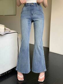DAZY Ladies' Summer New Casual Pure High-End Decorative Slim Fit Denim Jeans - Blue - View 4