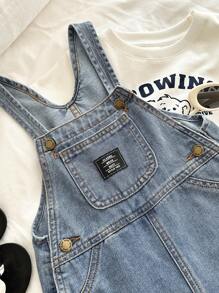 SHEIN 男童蓝色合身牛仔背带短裤