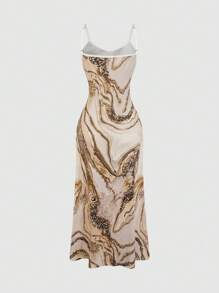Selamara Women's Casual Marble Print Sleeveless Dress, Summer - Khaki - View 2