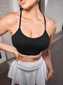 Slayoga Damen Sport-BH mit einfarbigem Mesh-Patchworkmuster und rückenfreiem Camisole