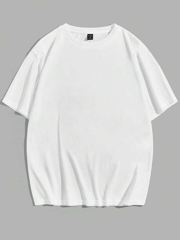 Manfinity VCAY Camiseta de manga corta blanca de punto informal de talla grande