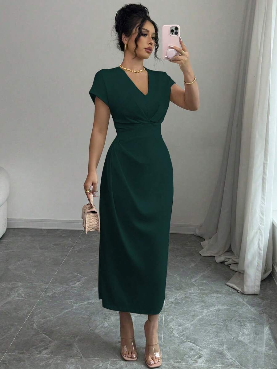 Rafferiza Elegant French High-End Chic Classy Elegant Goddess Style Dress - Dark Green - View 1