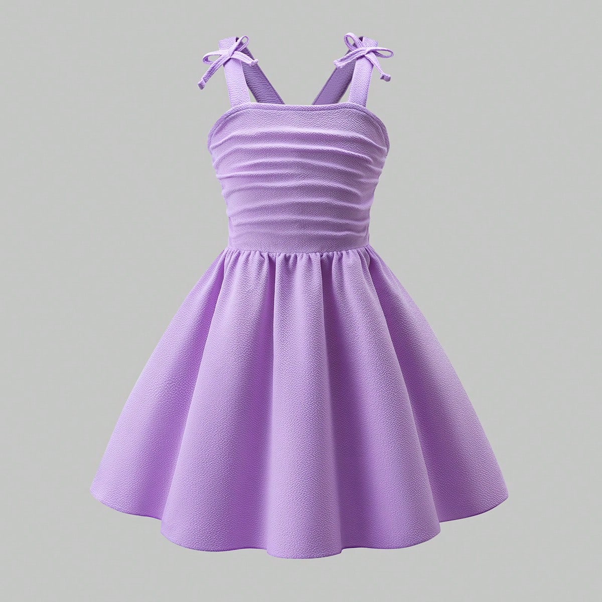 Vestido de tirantes con lazo 3D y drapeado de unicolor elegante para niña, adecuado para salidas, fiestas, primavera y verano