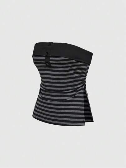 J-Fashion Top a fascia versatile e adatto a tutti i look con design a fessura sul bordo a righe per le donne