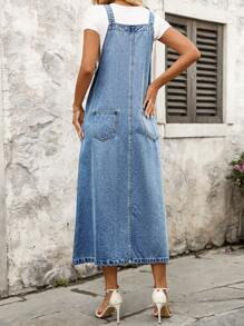 EMERY ROSE Women's Solid Color Pockets Casual Sleeveless Denim Jumper Dress - Blue - View 2