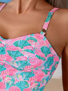 Swim Lushoire Damen Muschelprint Spaghetti-Träger Push-Up Bralette und Shorts mit Kordelzug 2-teiliger Badeanzug, lässiger Frühlings-Sommer-Strandparty-Look - Verschiedenfarbig - Übersicht 4