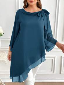SHEIN Clasi Plus Size Solid Color Long Sleeve Shirt, Simple & Fashionable, Suitable For Summer - Navy Blue - View 7